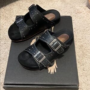 Black Studded Sandals with Buckles